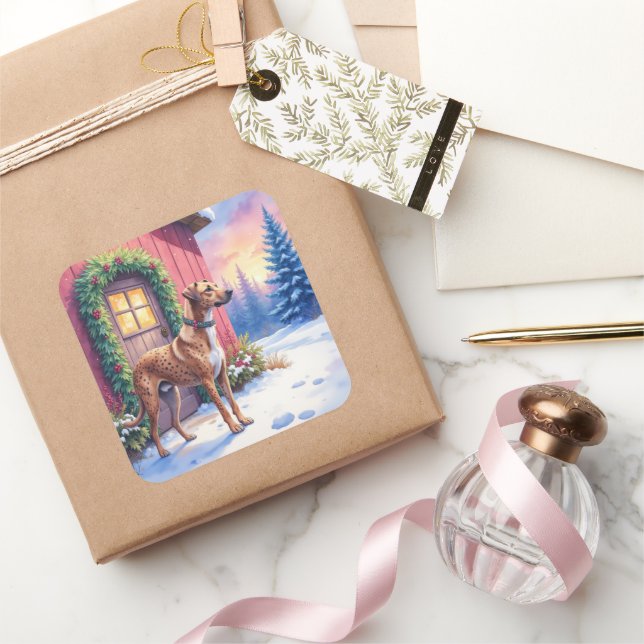 Sticker Carré Catahoula Leopard Dog Rustic Barn Christmas Art (Cadeaux)