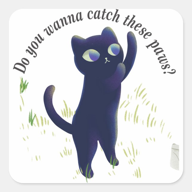 Sticker Carré Catch These Paws – Playful Midnight Kitty (Devant)