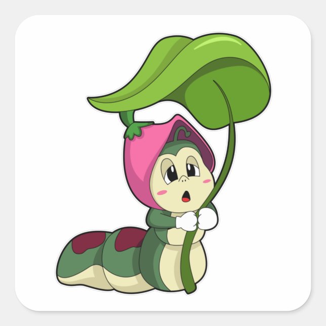 Sticker Carré Caterpillar avec feuille (Devant)