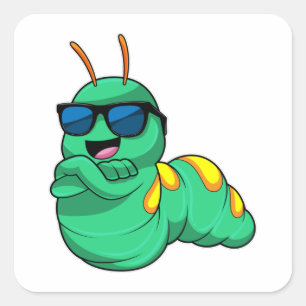 Sticker Carré Caterpillar avec lunettes de soleil
