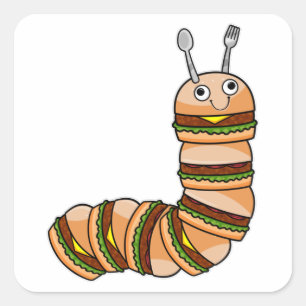 Sticker Carré Caterpillar en Cheeseburger avec boeuf & salade