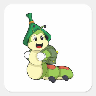 Sticker Carré Caterpillar en tant qu'étudiant avec sac à dos