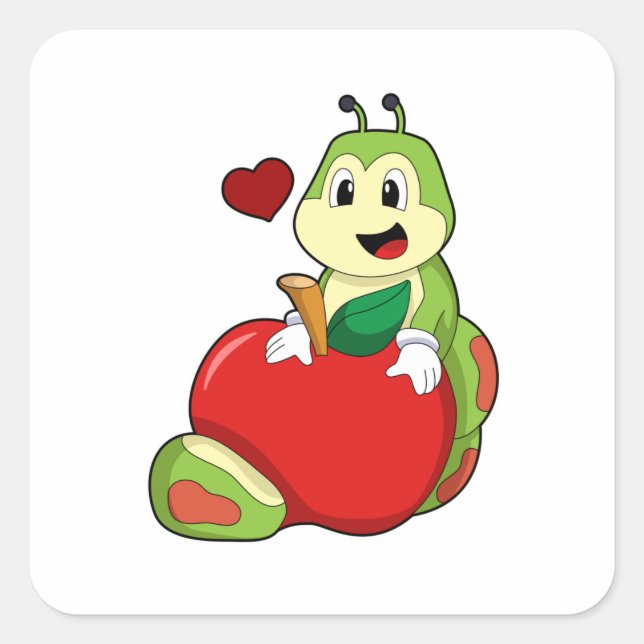 Sticker Carré Caterpillar with Apple (Devant)