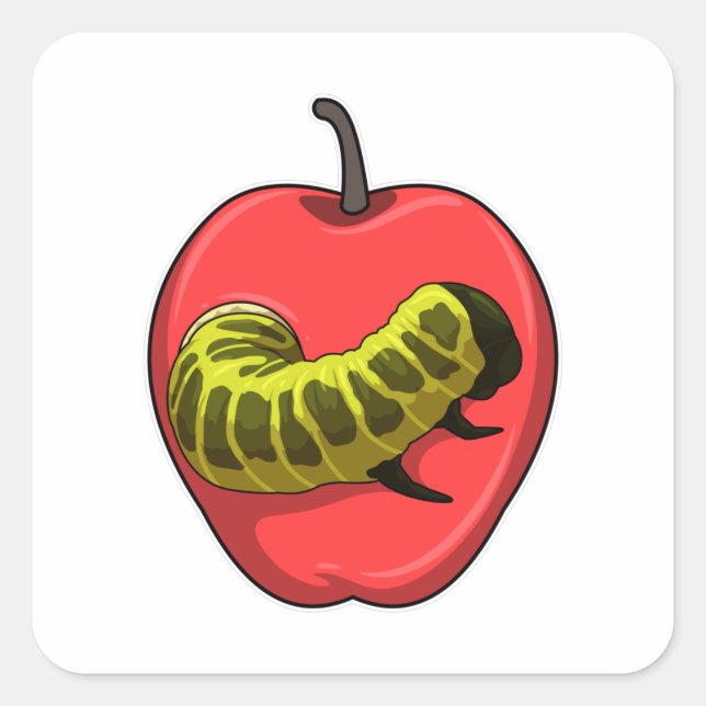 Sticker Carré Caterpillar with Apple (Devant)