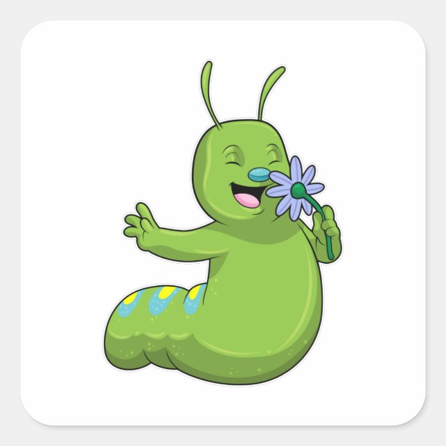 Sticker Carré Caterpillar with Flower (Devant)