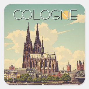 Sticker Carré Cathédrale vintage de Cologne Allemagne Voyage