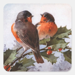 Sticker Carré Catherine Klein : Robins sur Holly