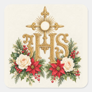 Sticker Carré Catholic Noël IHS Eucharistie Floral