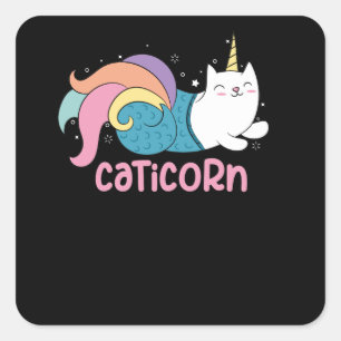 Sticker Carré Caticorn Cute Cat Unicorn Mermaid Mix