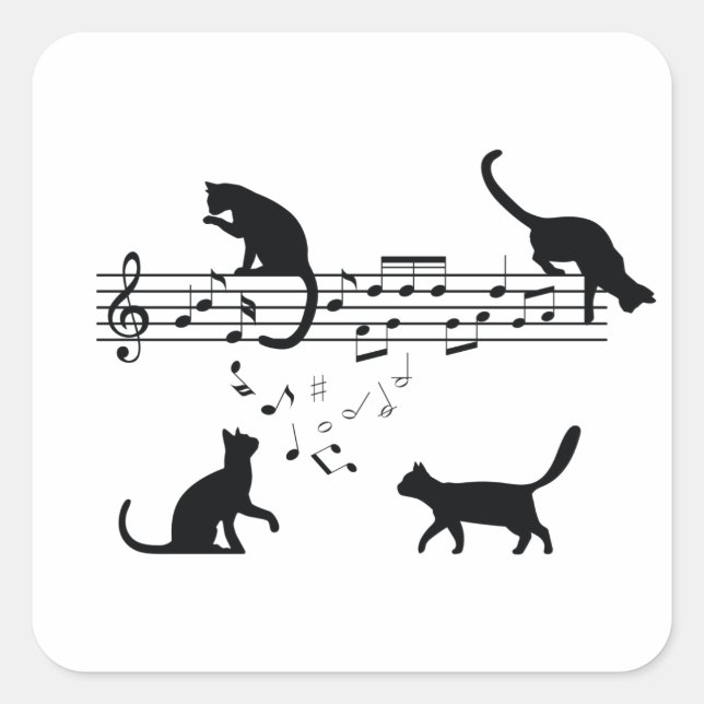 Sticker Carré Cats Playing Music Notes (Devant)