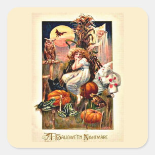 Sticker Carré cauchemar d'Halloween vintage