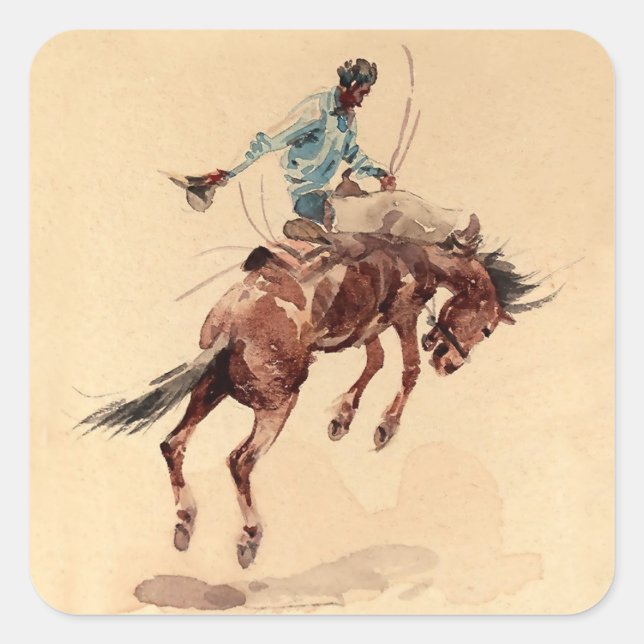 Sticker Carré Cavalier de Bronc 2 par Edward Borein (Devant)