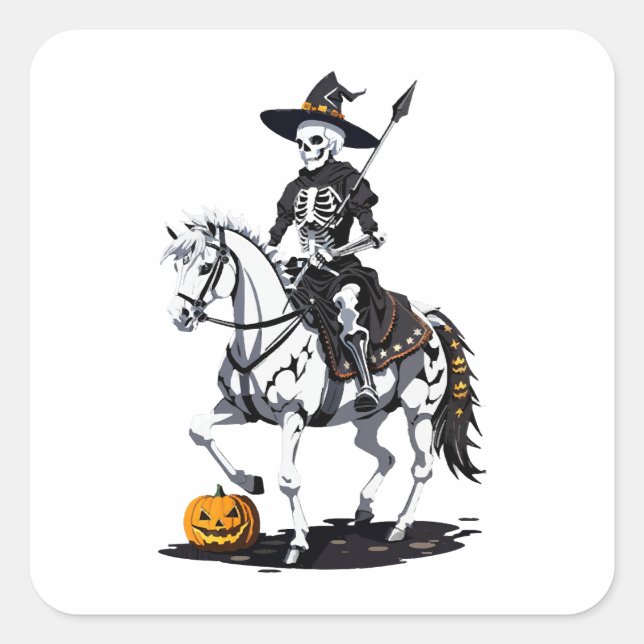 Sticker Carré Cavalier de cheval squelette - Squelette d'Hallowe (Devant)