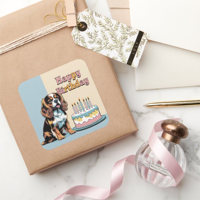 Sticker Carré Cavalier King Charles Spaniel Chien Coloré (Cadeaux)