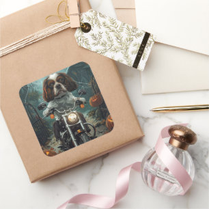 Sticker Carré Cavalier King Charles Spaniel Halloween effrayant