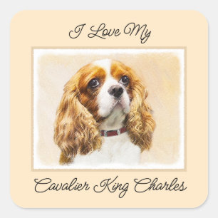 Sticker Carré Cavalier King Charles Spaniel Peinture originale