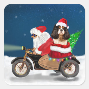 Sticker Carré Cavalier King Chien Noël Père Noël