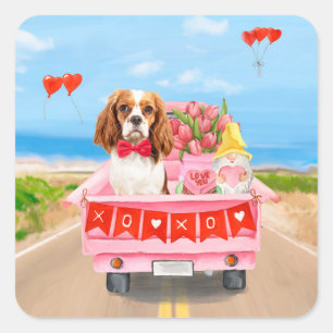 Sticker Carré Cavalier King Chien Saint Valentin Coeurs de Camio