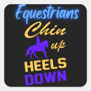Sticker Carré Cavaliers Tête Haute Talons Bas en Bleu Jaune