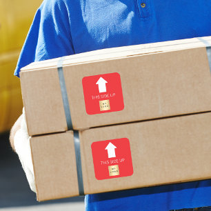 Sticker Carré Ce côté vers le haut flèche rouge blanc logo d'ent