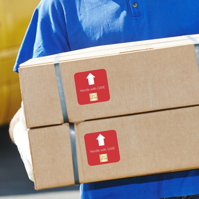 Sticker Carré Ce côté vers le haut rouge flèche blanche s'occupe (Créateur téléchargé)