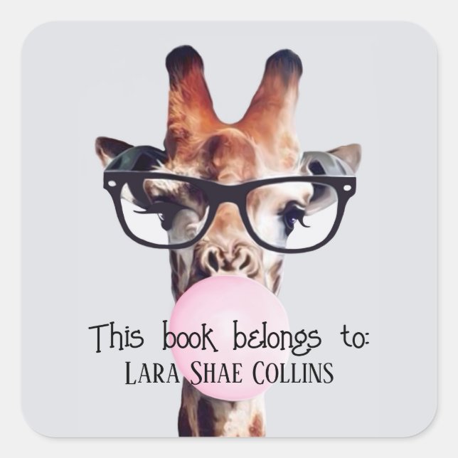 Sticker Carré Ce livre appartient à Giraffe soufflant bulle gomm (Devant)