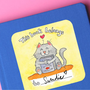 Sticker Carré Ce livre appartient à l'autocollant de chat par Ni