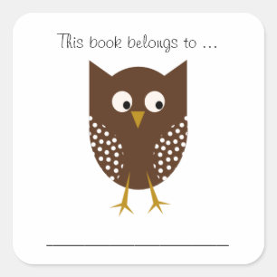 Sticker Carré Ce livre appartient à… (le hibou Brown)