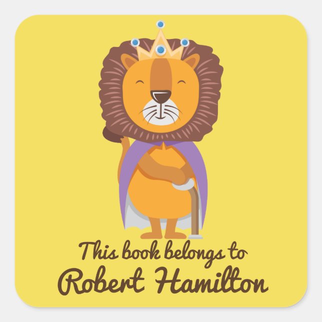 STICKER CARRÉ CE LIVRE APPARTIENT À LION KING AVEC CROWN (Devant)