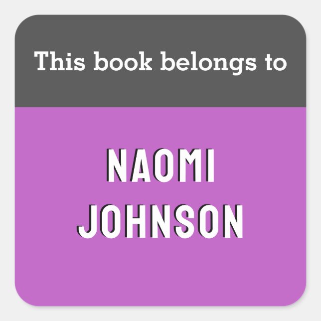 Sticker Carré Ce Livre Appartient À Magenta Purple Moderne Perso (Devant)