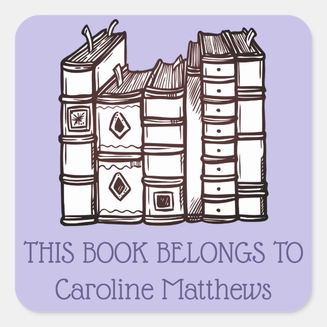 Sticker Carré Ce Livre Appartient À Personalized Purple (Devant)