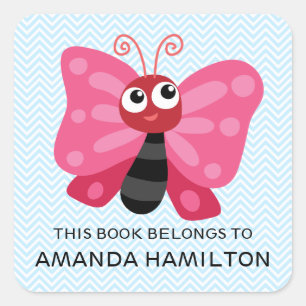 Sticker Carré CE LIVRE APPARTIENT À ROSE CUTE BUTTERFLY Bleu