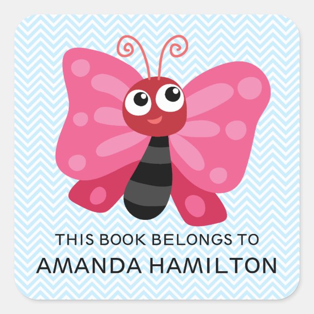 Sticker Carré CE LIVRE APPARTIENT À ROSE CUTE BUTTERFLY Bleu (Devant)