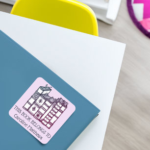 Sticker Carré Ce livre appartient à rose personnalisé