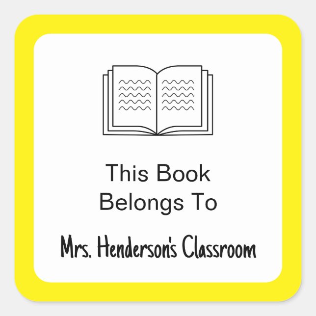 Sticker Carré Ce Livre Appartient Au Nom De L'Enseignant Blanc J (Devant)