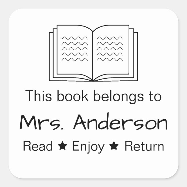 Sticker Carré Ce livre appartient au nom de l'enseignant Lire et (Devant)