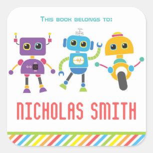 Sticker Carré Ce livre appartient aux étiquettes, boîte robotiqu