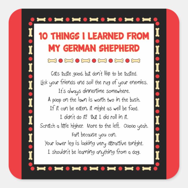 Sticker Carré Ce Que J'Ai Appris De Mon Berger Allemand (Devant)