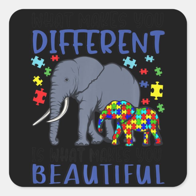 Sticker Carré Ce qui vous rend différents éléphant maman Autisme (Devant)