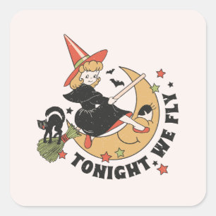 Sticker Carré Ce Soir, Nous Volons Une Sorcière Mignonne