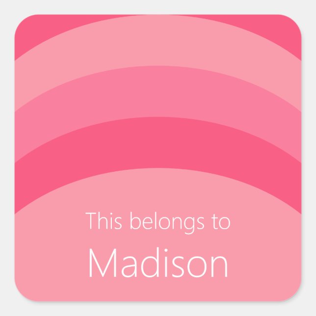 Sticker Carré Cela Appartient À Bandes Roses Nom Blanc (Devant)