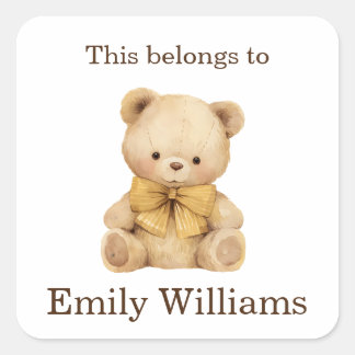 Sticker Carré Cela appartient à Custom Back to School Teddy Bear