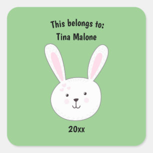 Sticker Carré Cela appartient à l'école Green Cute Lapny lapin l