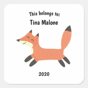 Sticker Carré Cela appartient à Retour à l'école Courir Fox Blan