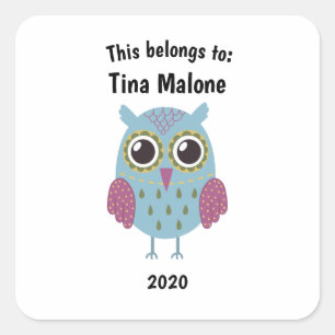 Sticker Carré Cela fait partie du retour à l'école Chouette bleu