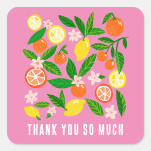 Sticker Carré Célébration Citrus BABY SHOWER personnalisé Merci