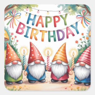 Sticker Carré Célébration d'anniversaire avec un groupe de lutin