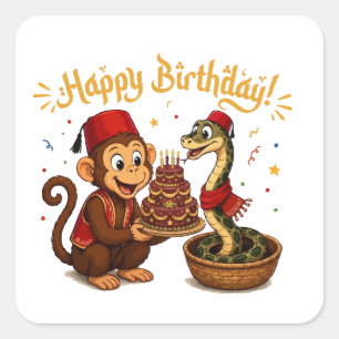 Sticker Carré Célébration d'anniversaire de singe drôle et de se