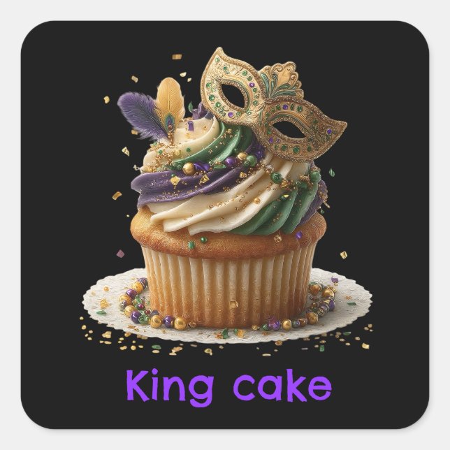 Sticker Carré Célébration de Cupcake Masqué Mardi Gras (Devant)