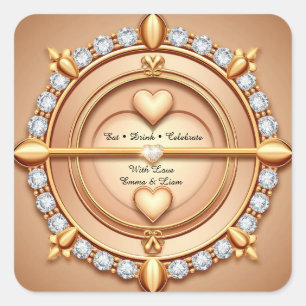 Sticker Carré 🌷 Célébration de mariage Cœur d'Amour en Or Rose 